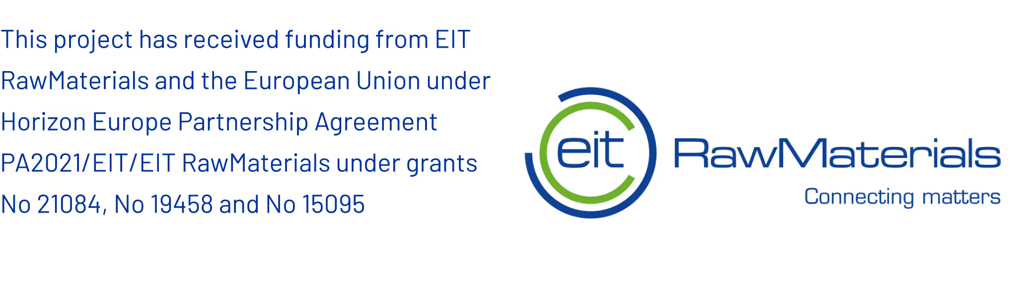 Funding disclosure stating this project has received funding from EIT RawMaterials and the European Union under Horizon Europe Partnership Agreement PA2021/EIT/EIT RawMaterials under grants No 21084, No 19458 and No 15095.